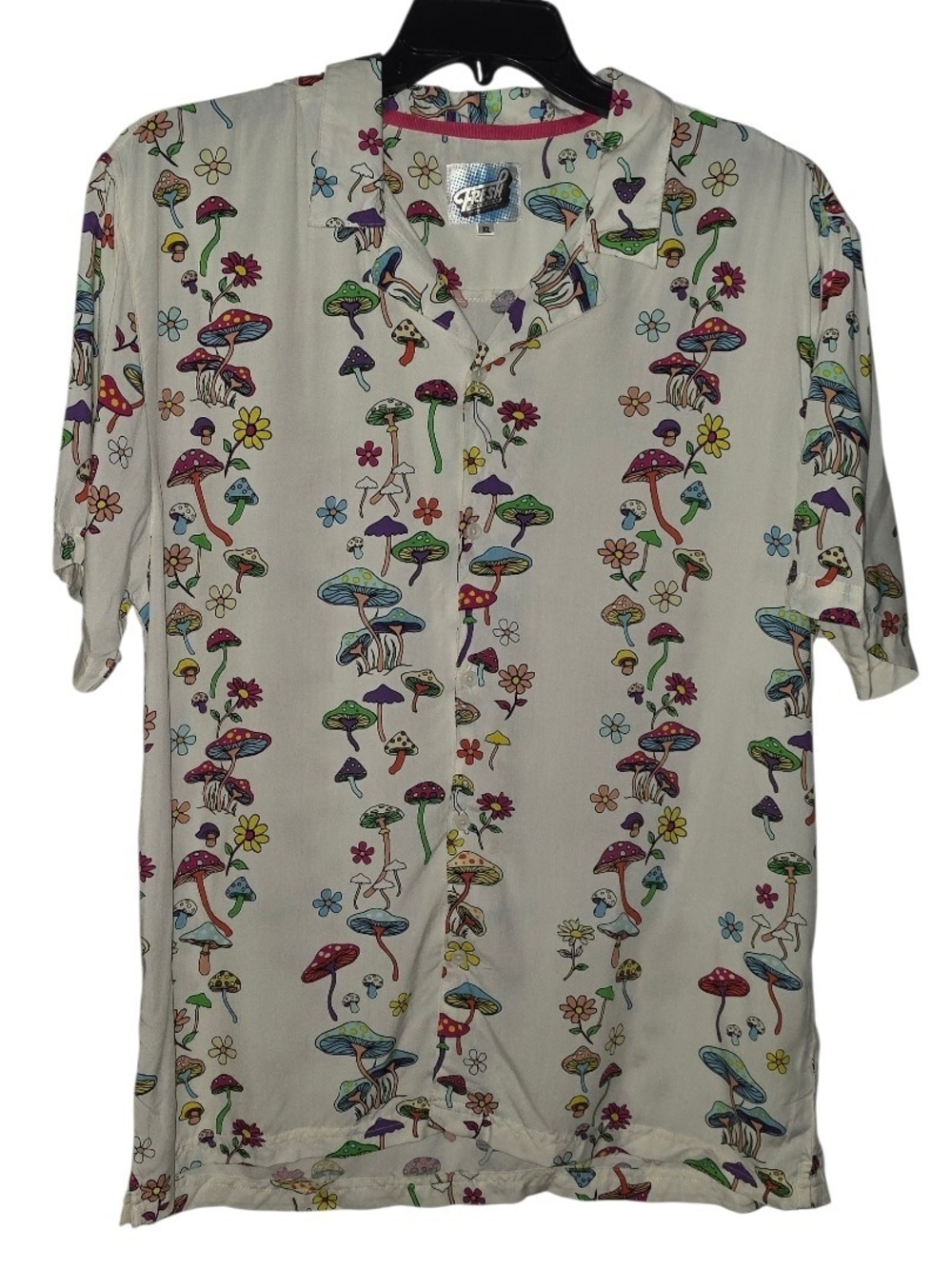 Fresh Prints of Bel-Air Multicolored Mushroom Print Men's Camp Shirt Size XL
